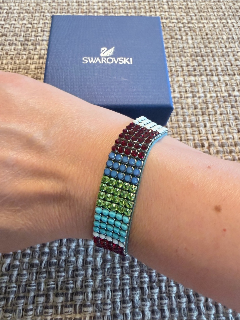 Swarovski Multicolor Crystal Stretch Bracelet - Turquoise, Green & Red
